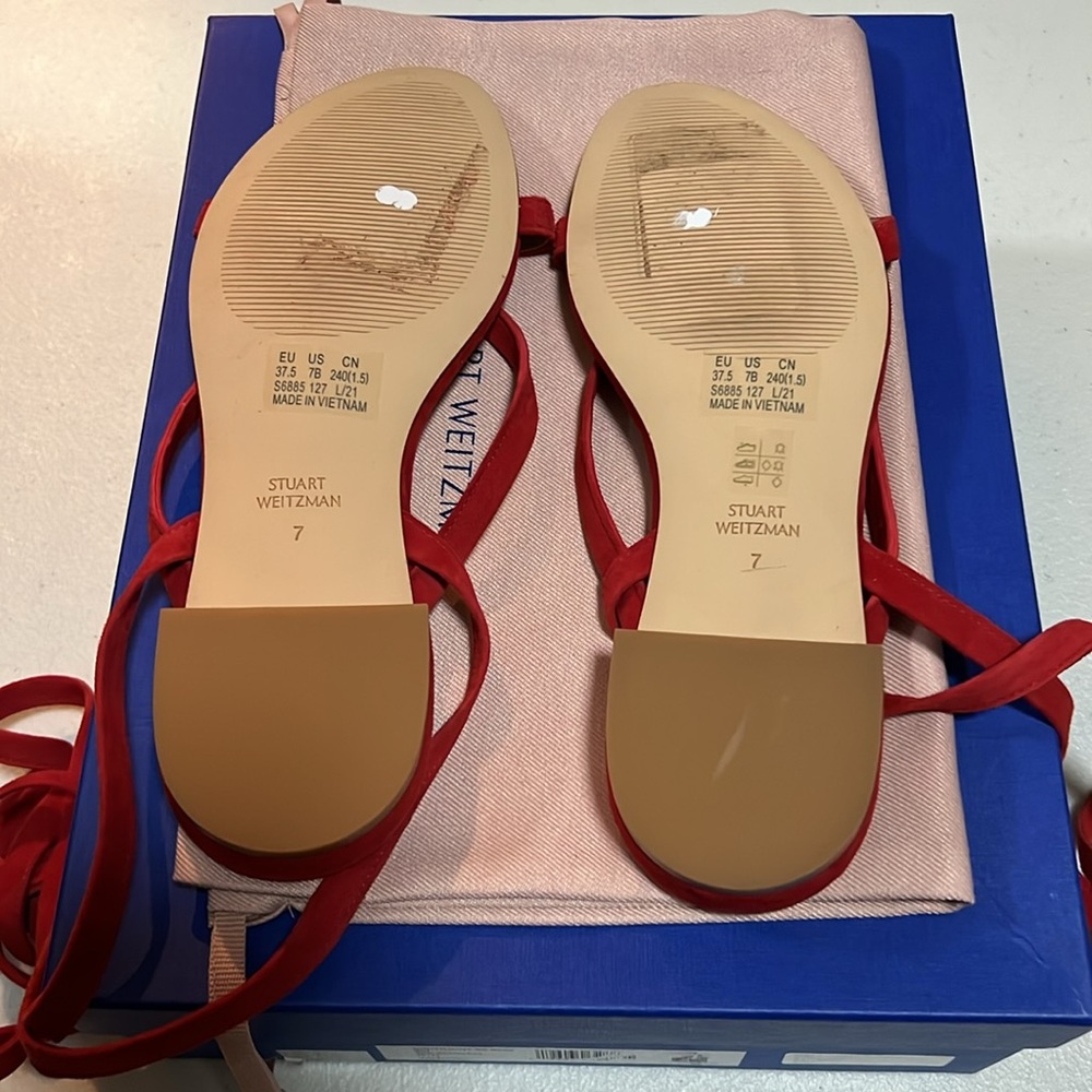 Women’s NWB Stuart Weitzman Wrap Lace-Up Sandals Red Suede, 7 - Picture 3 of 3